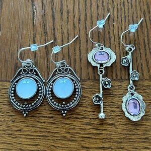 Silver-tone Dangle Earrings - 2 Pairs
